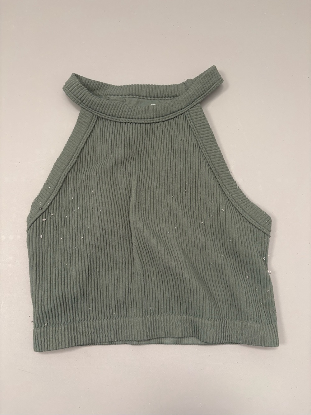 aerie Ribbed High-Neck Crop Tank — Moss Green